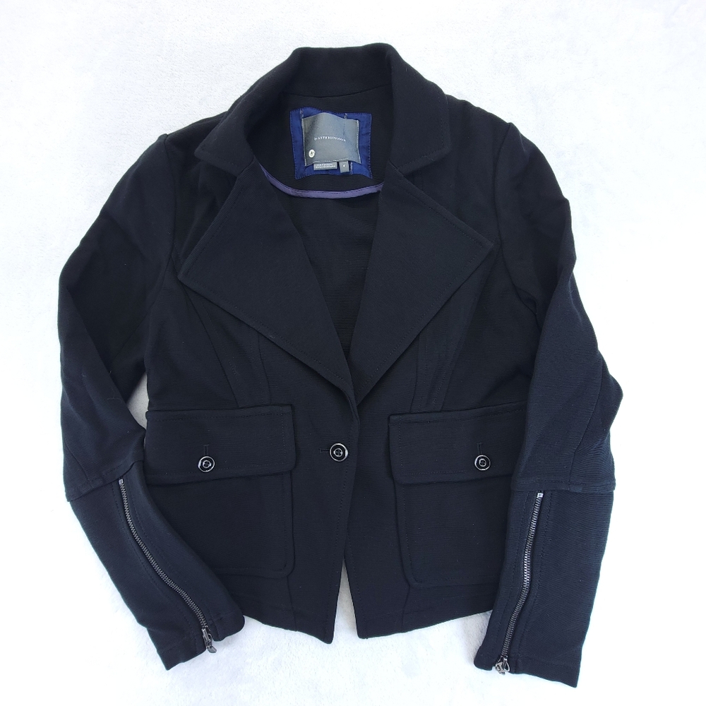 Anthropologie Womens Black Sylvia Soft Ponte Knit Moto Blazer Jacket Size Small